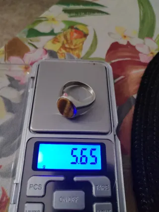 Anillo Plata Hombre Piedra Marrón Ovalada