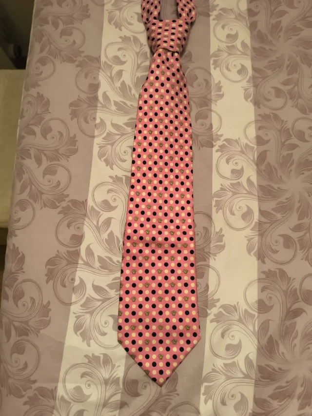 Corbata Versace Rosa Lunares Dorados