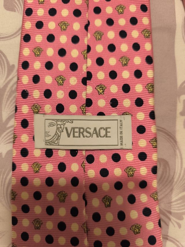 Corbata Versace Rosa Lunares Dorados