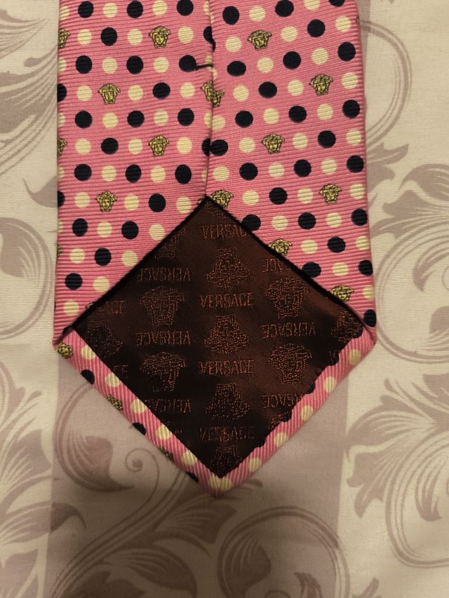 Corbata Versace Rosa Lunares Dorados