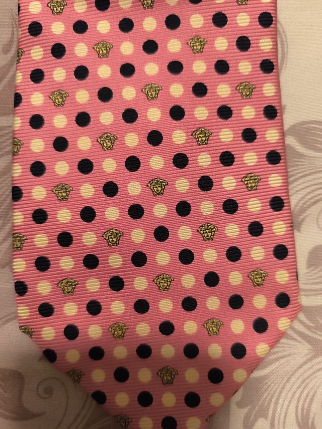 Corbata Versace Rosa Lunares Dorados