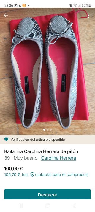 Bailarinas Carolina Herrera Pitón Talla 39