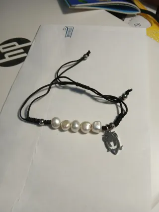 Pulsera perlas y búho plata