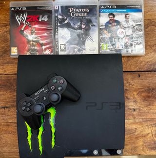 PS3 Slim Negra + Mando + 3 Juegos