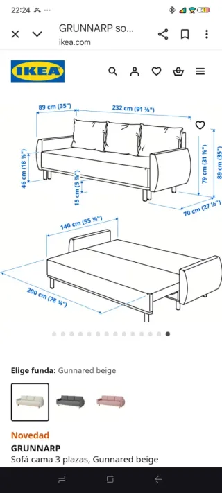 Sofá Cama Ikea Beige 