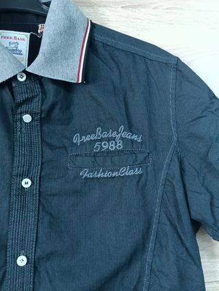 Camisa Negra Vintage Algodón Talla L Manga Corta