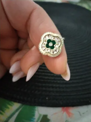 Anillo Plata 925 Mujer Flor Verde