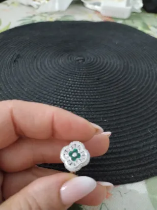 Anillo Plata 925 Mujer Flor Verde