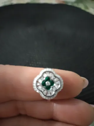 Anillo Plata 925 Mujer Flor Verde