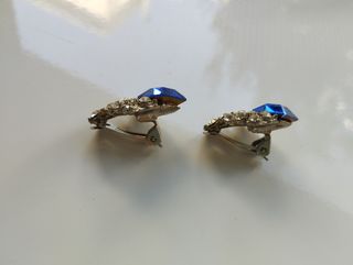 Pendientes vintage cristal azul y brillantes