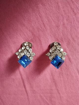 Pendientes vintage cristal azul y brillantes