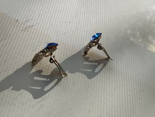 Pendientes vintage cristal azul y brillantes