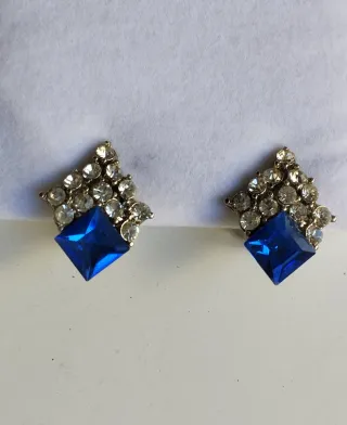 Pendientes vintage cristal azul y brillantes