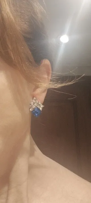 Pendientes vintage cristal azul y brillantes