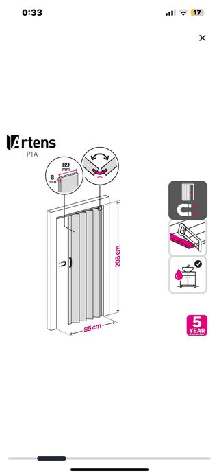 Puerta Plegable Artens PVC Blanca Mate 85x206cm