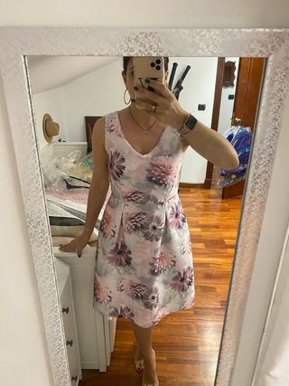 Vestido fiesta tonos rosados y grises T40
