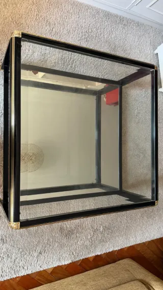Mesa de centro cristal y metal negra