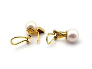 pendientes oro 18k con piedra con diamante,perla
