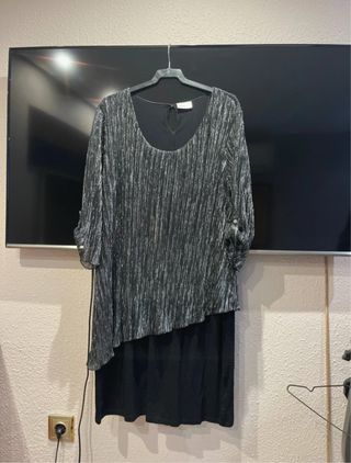 Vestido fiesta plateado y negro