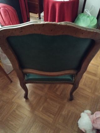 2 Butacas Antiguas Madera y Piel Verde