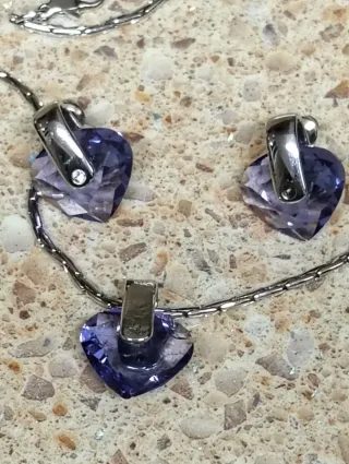 Collar Corazón Morado y Plateado