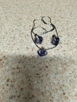 Collar Corazón Morado y Plateado