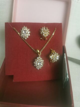 CONJUNTO baño oro collar, anillo y pendientes