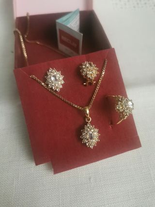 CONJUNTO baño oro collar, anillo y pendientes