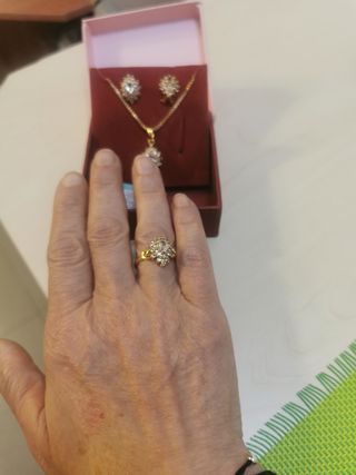 CONJUNTO baño oro collar, anillo y pendientes