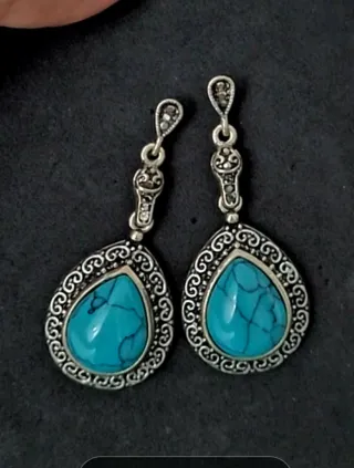 Pendientes Turquesa Diseño Étnico Plata tibetana 