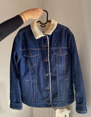 Sherpa Giacca Denim Jeans Navy Pull & Bear