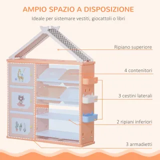 Armadio Cameretta, Mobile Portagiochi con 4 Conten