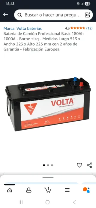 Batería Camión Volta 180Ah 1000A