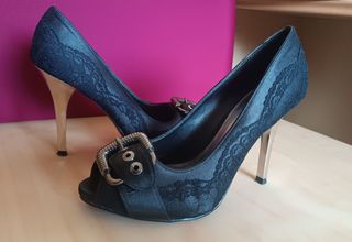 Décolleté open toe pizzo nere tg. 36