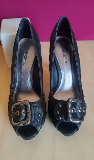 Décolleté open toe pizzo nere tg. 36