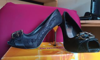 Décolleté open toe pizzo nere tg. 36