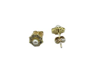 pendientes oro 18k con piedra con circonita,perla