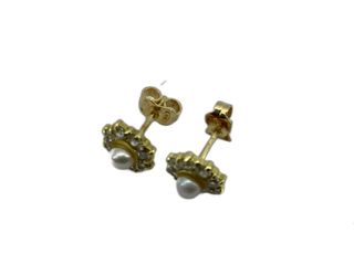 pendientes oro 18k con piedra con circonita,perla