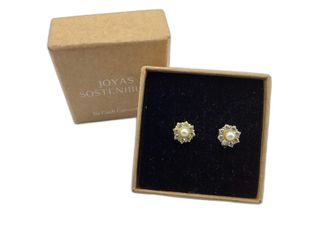 pendientes oro 18k con piedra con circonita,perla