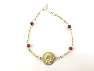 pulsera oro 18k con piedra con coral