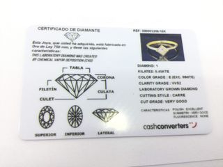 sortija oro 18k con piedra con diamante de laboratorio