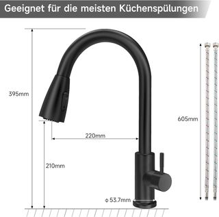 ✓ Grifo Cocina Extensible 360° Negro