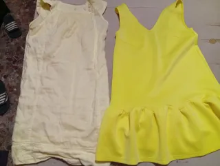 Conjunto amarillo: top, falda y vestido