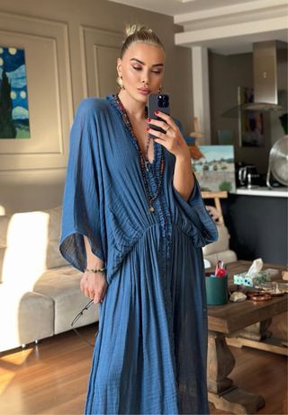 Vestido Túnica Kaftán Zara Azul