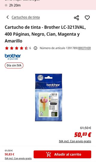 Cartucho Tinta Brother LC3213 Cyan/Magenta/Yellow/