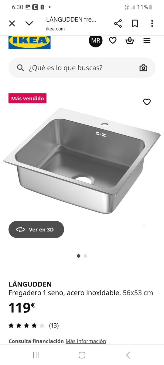 Fregadero IKEA LÅNGUDDEN 1 seno