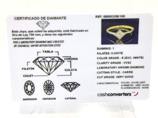 sortija oro 18k con piedra con diamante de laboratorio