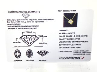 collar oro 18k con piedra con diamante de laboratorio 19.5cm