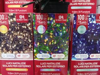 Luci Natale 100 LED Solari Esterno 12m 8 funzioni
