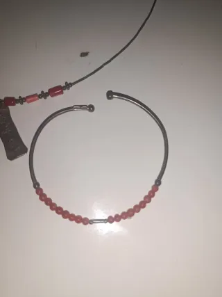 Antiguo conjunto  joyería plata, nácar y coralina